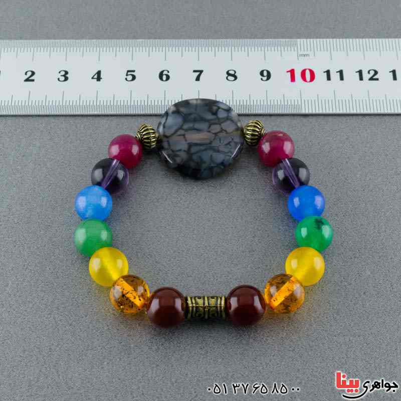 دستبند عقیق شجری چند جواهر سنگ درمانی _کد:20502