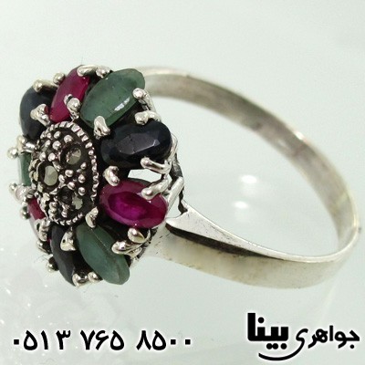 انگشتر چند جواهر زمرد و یاقوت گل درشت