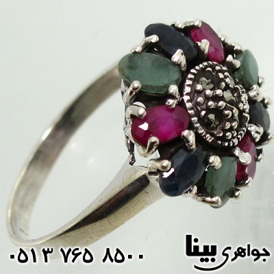 انگشتر چند جواهر زمرد و یاقوت گل درشت