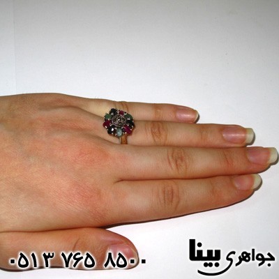انگشتر چند جواهر زمرد و یاقوت گل درشت