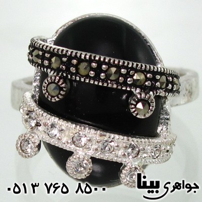 انگشتر عقیق سیاه (اونیکس) زنانه حدیدکاری
