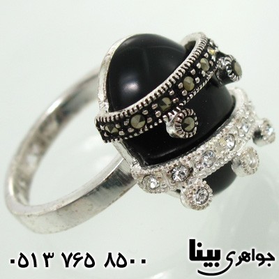 انگشتر عقیق سیاه (اونیکس) زنانه حدیدکاری