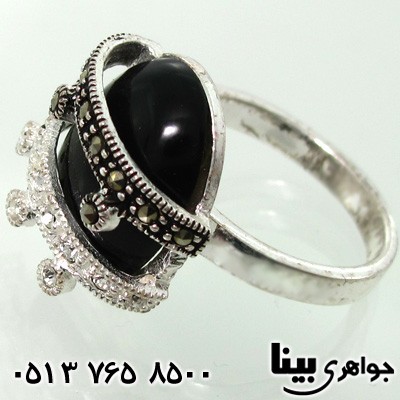 انگشتر عقیق سیاه (اونیکس) زنانه حدیدکاری