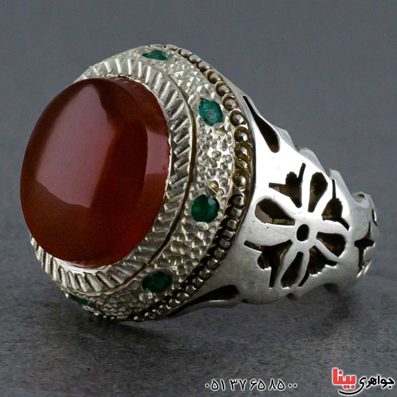 انگشتر عقیق یمنی و زمرد بسیار فاخر و خاص _کد:20549