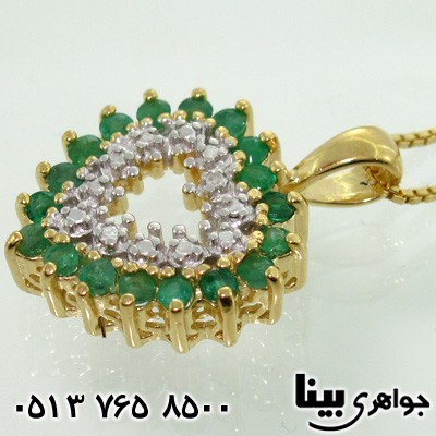 گردنبند چند جواهر زمرد و الماس قلبی