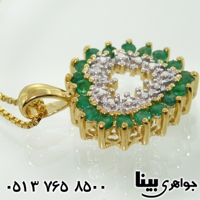 گردنبند چند جواهر زمرد و الماس قلبی