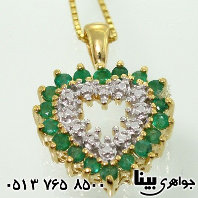 گردنبند چند جواهر زمرد و الماس قلبی