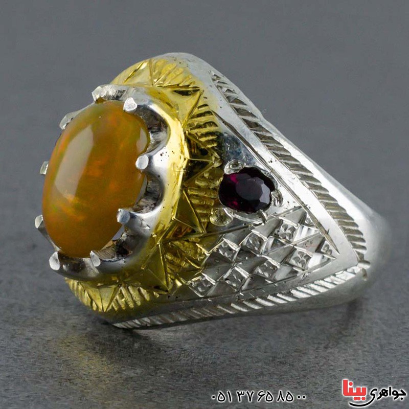 انگشتر اوپال و یاقوت سرخ بسیار فاخر _کد:20606