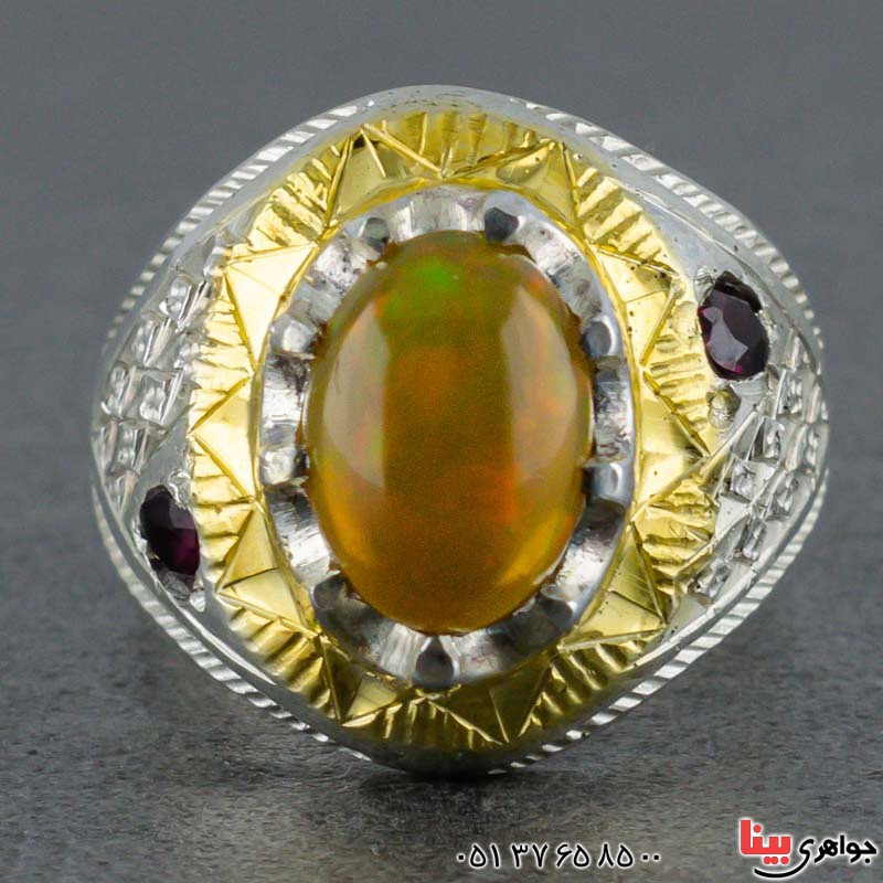 انگشتر اوپال و یاقوت سرخ بسیار فاخر _کد:20606