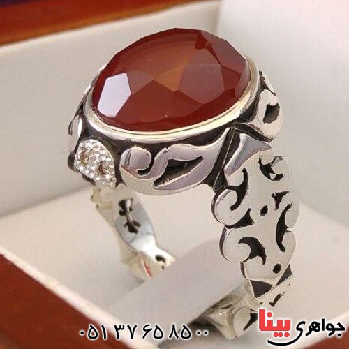انگشتر عقیق یمنی دور الماس بسیار فاخر _کد:20665