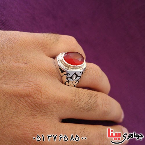 انگشتر عقیق یمنی مردانه دور الماس بسیار عالی _کد:20666