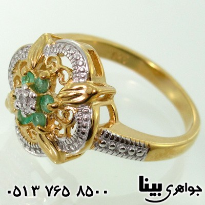 انگشتر زمرد و الماس طرح گل