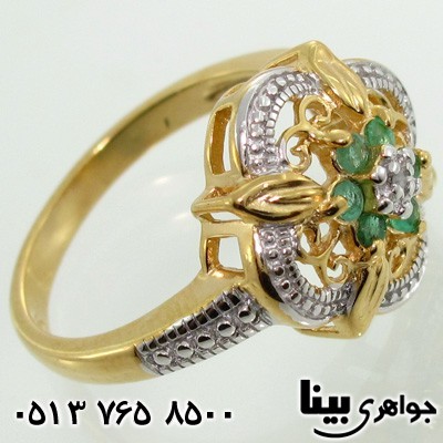 انگشتر زمرد و الماس طرح گل