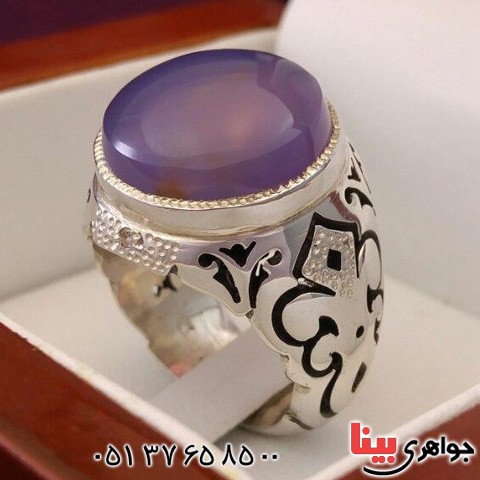 انگشتر عقیق یمنی کبود دور الماس بسیار زیبا _کد:20731