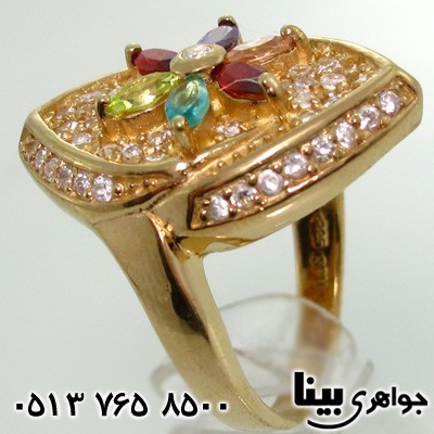 انگشتر چند جواهر زبرجد و توپاز گل درشت