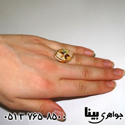 انگشتر چند جواهر زبرجد و توپاز گل درشت