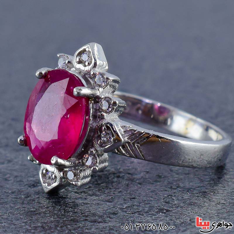 انگشتر یاقوت سرخ خوشرنگ و شفاف رودیوم زنانه _کد:20893