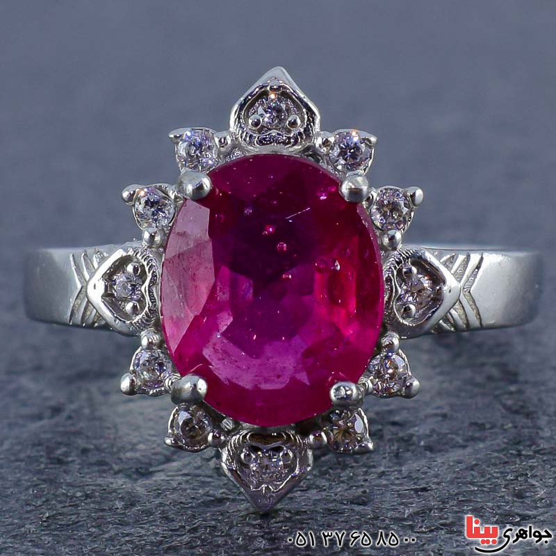انگشتر یاقوت سرخ خوشرنگ و شفاف رودیوم زنانه _کد:20893