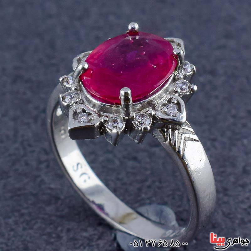 انگشتر یاقوت سرخ خوشرنگ و شفاف رودیوم زنانه _کد:20893