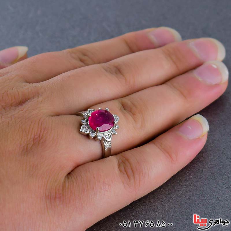 انگشتر یاقوت سرخ خوشرنگ و شفاف رودیوم زنانه _کد:20893