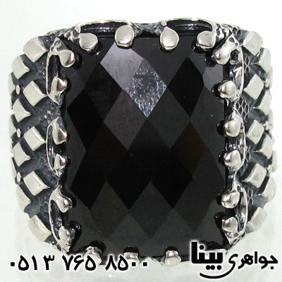 انگشتر عقیق سیاه (اونیکس) رکاب لوزی مردانه