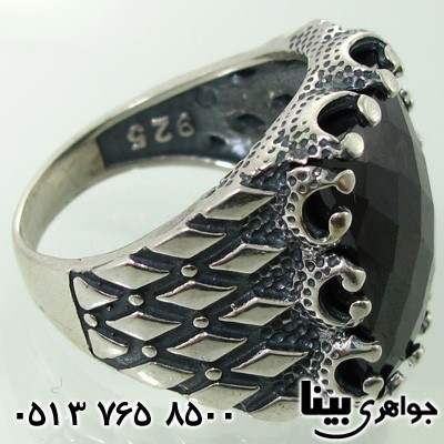 انگشتر عقیق سیاه (اونیکس) رکاب لوزی مردانه