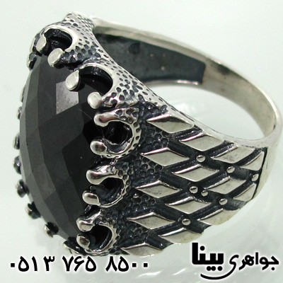 انگشتر عقیق سیاه (اونیکس) رکاب لوزی مردانه