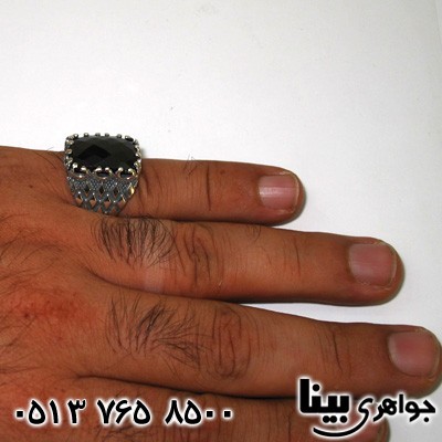 انگشتر عقیق سیاه (اونیکس) رکاب لوزی مردانه
