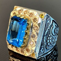 انگشتر توپاز دور الماس و یاقوت درشت مردانه فاخر 