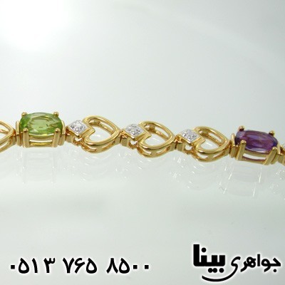 دستبند چند جواهر الماس و آمتیست قلبی