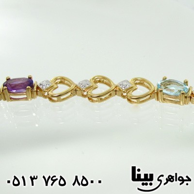 دستبند چند جواهر الماس و آمتیست قلبی