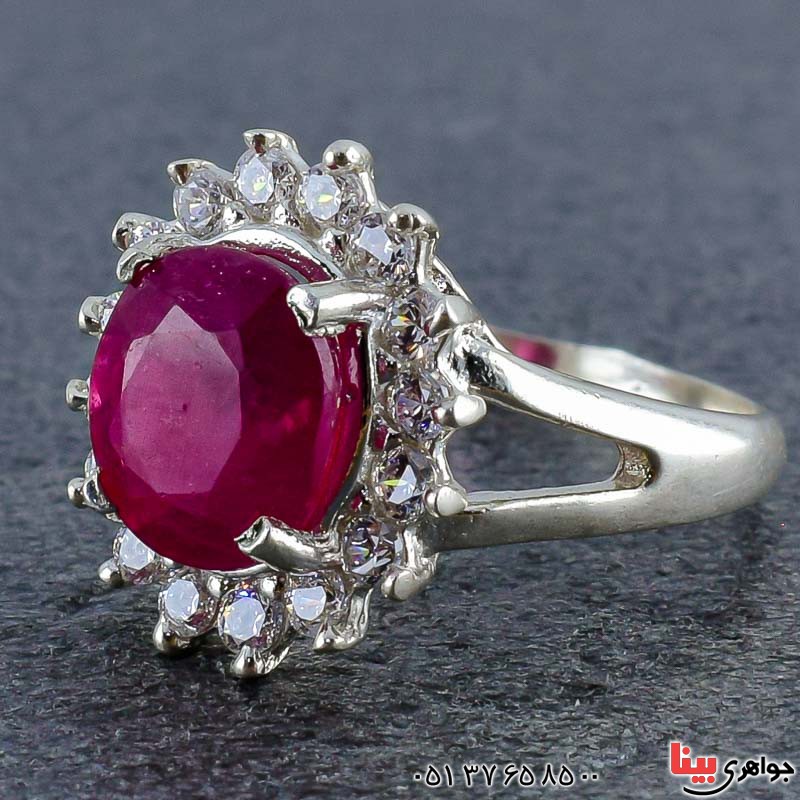 انگشتر یاقوت سرخ رودیوم زنانه شفاف و درخشان _کد:20987