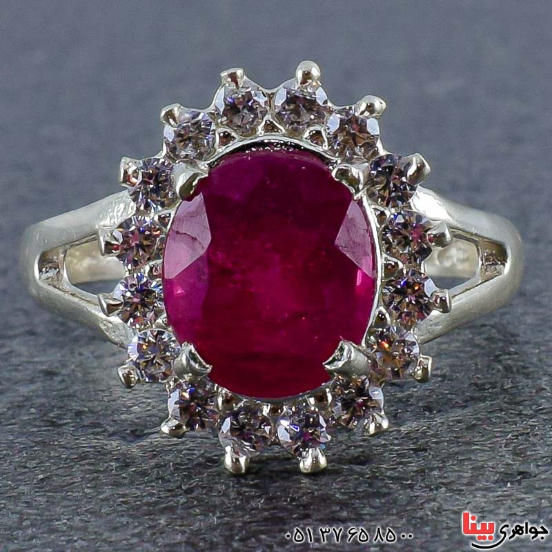 انگشتر یاقوت سرخ رودیوم زنانه شفاف و درخشان _کد:20987