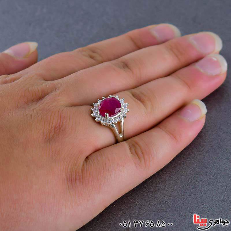 انگشتر یاقوت سرخ رودیوم زنانه شفاف و درخشان _کد:20987