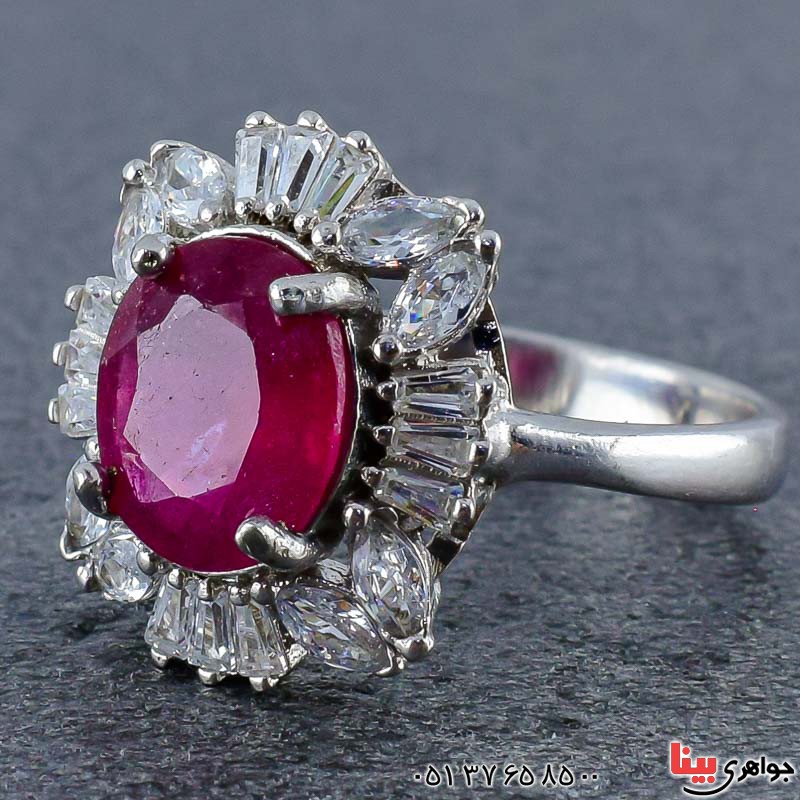 انگشتر یاقوت سرخ رودیوم زنانه خوشرنگ و شفاف _کد:20988