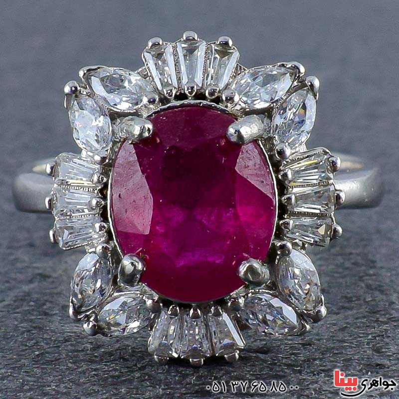 انگشتر یاقوت سرخ رودیوم زنانه خوشرنگ و شفاف _کد:20988