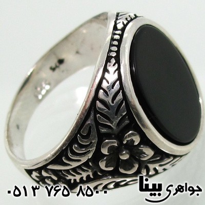 انگشتر عقیق سیاه (اونیکس) طرح گل شاخه مردانه