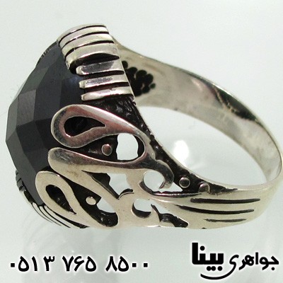 انگشتر عقیق سیاه (اونیکس) مردانه نگین درشت طرحدار