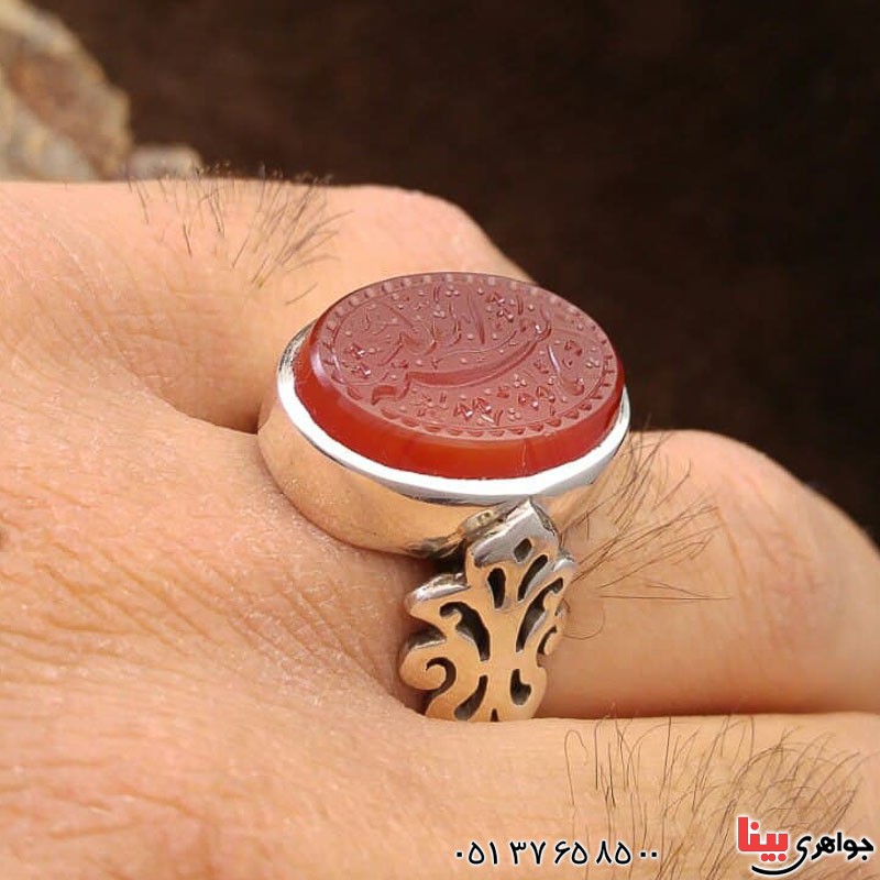 انگشتر عقیق یمنی سرخ مردانه با حکاکی زیبا _کد:21085
