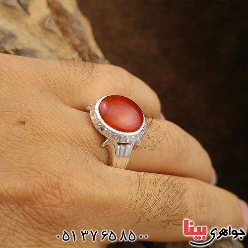 انگشتر عقیق یمنی سرخ خوشرنگ مدل آذری _کد:21114