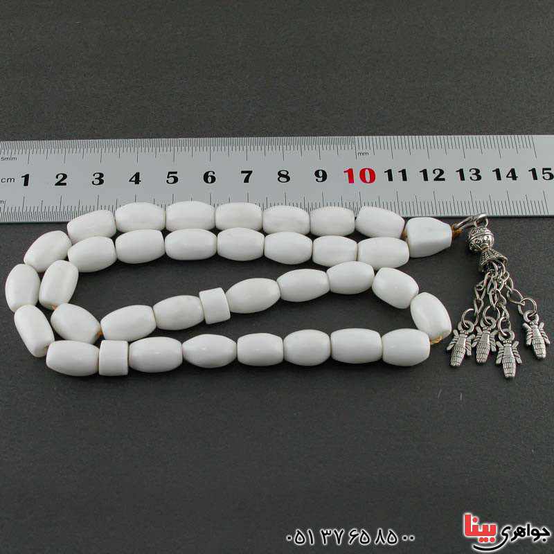 تسبیح عقیق یمنی سفید 33 دانه ای خاص و زیبا _کد:21122