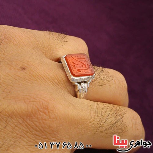 انگشتر عقیق یمنی سرخ با حکاکی بسیار خاص _کد:21136