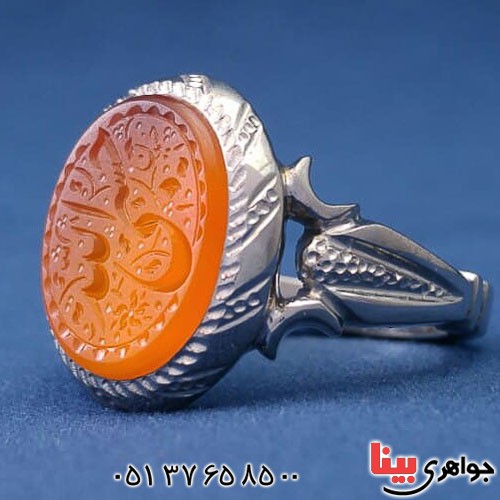 انگشتر عقیق یمنی خطی با حکاکی بسیار عالی _کد:21137