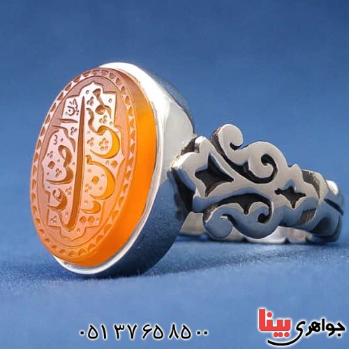 انگشتر عقیق یمنی خطی با حکاکی بسیار خاص _کد:21139