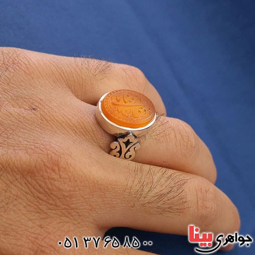 انگشتر عقیق یمنی خطی با حکاکی بسیار خاص _کد:21139