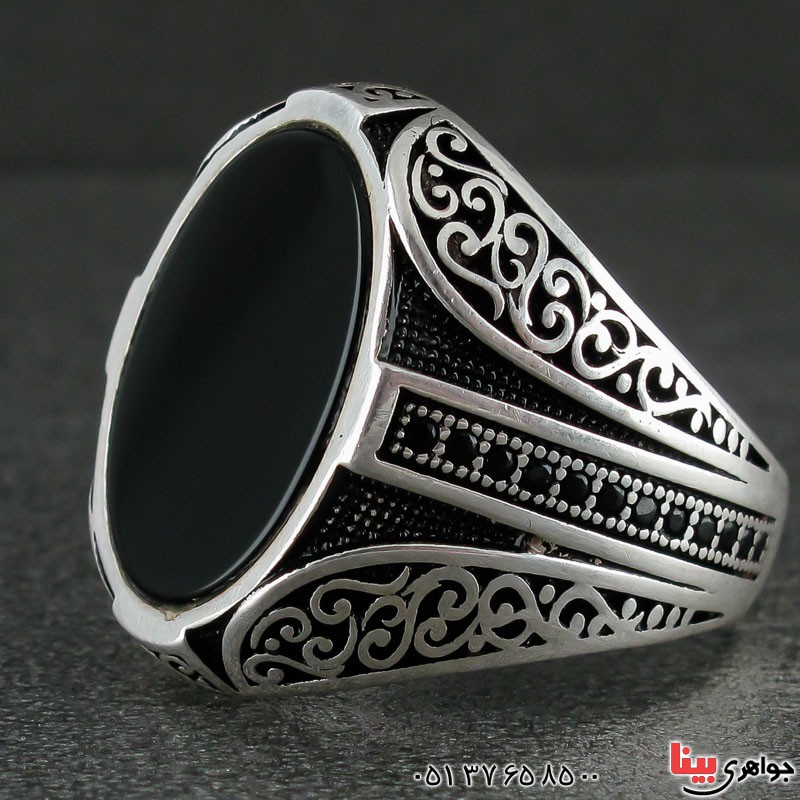 انگشتر عقیق سیاه (اونیکس) مردانه میکروستینگ بسیار زیبا _کد:21251