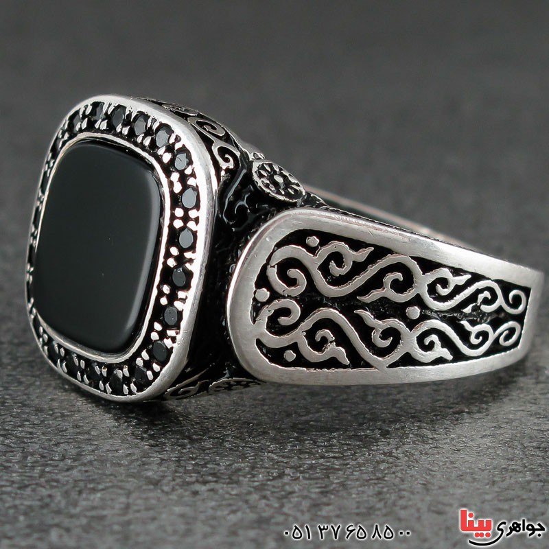 انگشتر عقیق سیاه (اونیکس) میکروستینگ مردانه بسیار زیبا _کد:21252