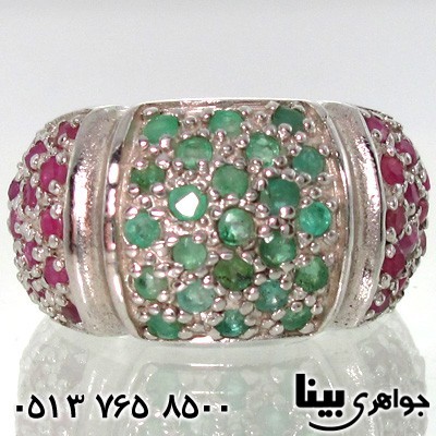 انگشتر چند جواهر یاقوت و زمرد درشت