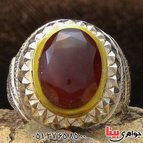 انگشتر عقیق یمنی تراش الماسی فاخر مردانه بسیار عالی _کد:21361