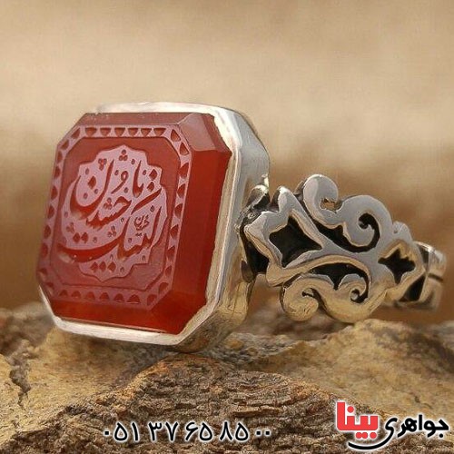 انگشتر عقیق یمنی سرخ مردانه خطی _کد:21364